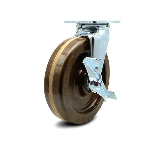 8 Inch High Temp Phenolic Swivel Caster with Roller Bearing and Brake SCC